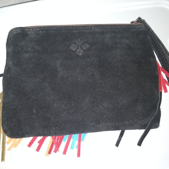 Patricia Nash black suede multicolor Fringe Women's clutch - Picture 2 of 3
